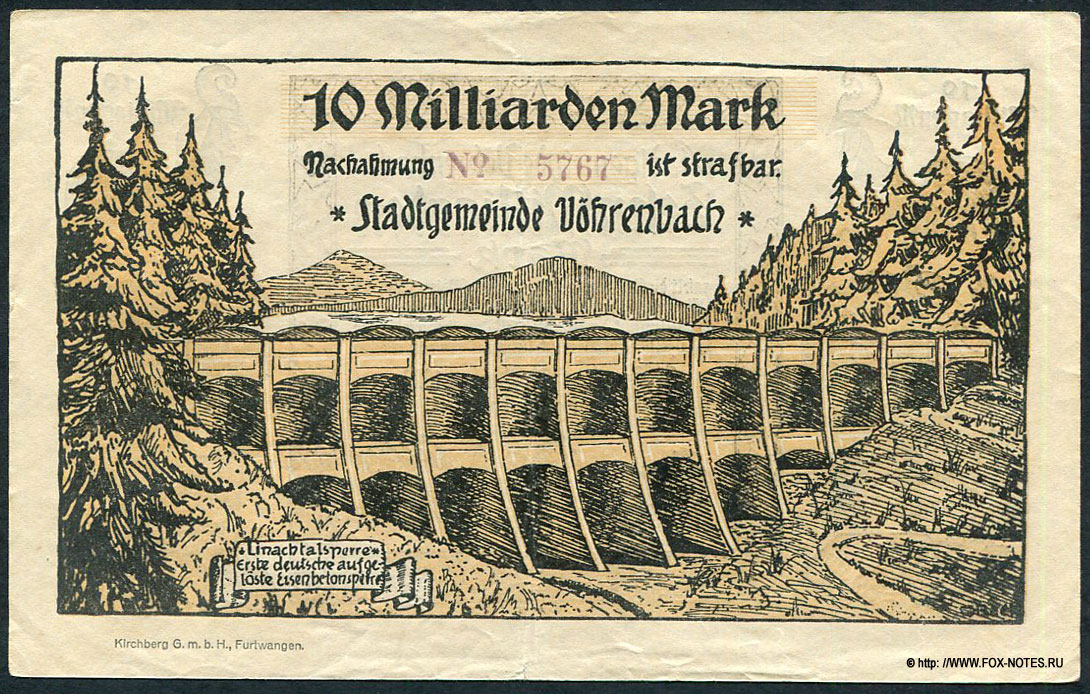Stadtgemeinde Vöhrenbach 10 Milliarden Mark 1923