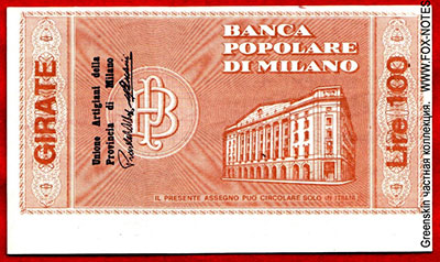 BANCA POPOLARE DI MILANO 100  1977