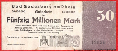 Sankt Bad Godesberg am Rhein Gutschein 50 Millionen Mark. 13. September 1923.