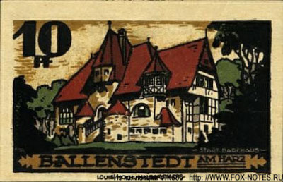 Stadt Ballenstedt Gutschein 10 pfennig 1921