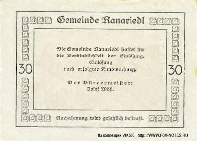 Gemeinde Rannariedl 30 heller 1920