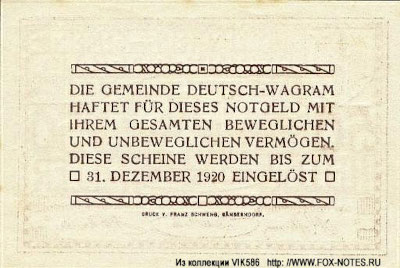 Gemeinde Deutsch-Wagram 50 Heller 1920 Notgeld