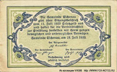 Gemeinde Eschenau 20 heller1920 notgeld