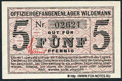 Offiziergefangenenlager Wildemann. 5 Pfennig.