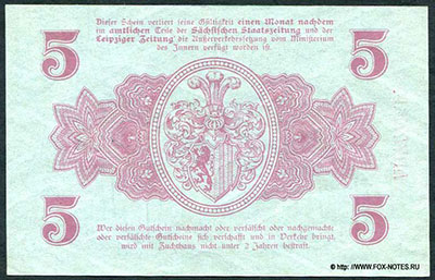 Bezirk der Stadt Leipzig 5 Mark 1918