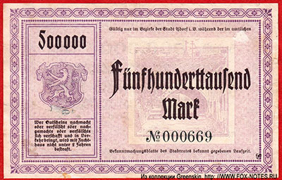 Stadt Adorf 500000 Mark. Adorf i. V., den 25. August 1923.