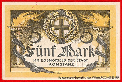 Kriegsnotgeld der Stadt Konstanz. 5 Mark. November 1918.