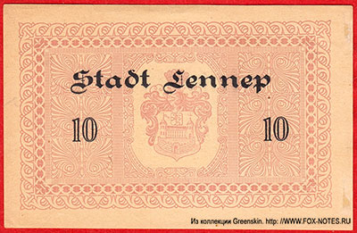 Stadt Lennep. Gutschein 10 Mark. 5. November 1918.