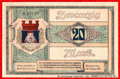Gutschein der Stadt Zeulenroda 20 Mark. 16. Dezember 1918.