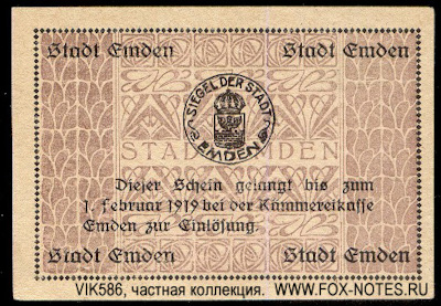 Stadtkasse Emden 5 Mark 1918