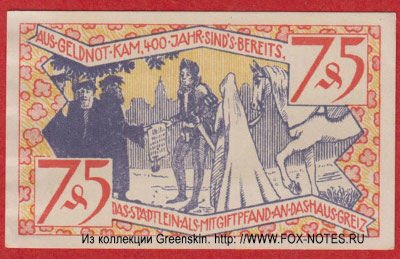 Notgeld der Stadt Zeulenroda.  75 Pfennig 1921