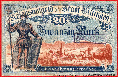 Kriegsnotgeld der Stadt Villingen 20 Mark. Villingen 15 Nov. 1918.
