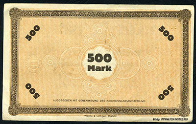 Stadthauptkasse Crefeld 500 Mark 1922