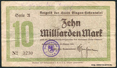 Notgeld der Stadt Singen. 24. Oktober 1923