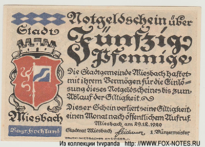 Stadtgemeinde Miesbach 50 Pfennig 1920