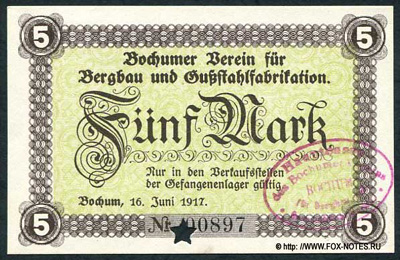 Bochumer Verein für Bergbau und Gußstahlfabrik 5 Mark 1917