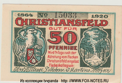 Stadt Christiansfeld 50 Pfennig 1920