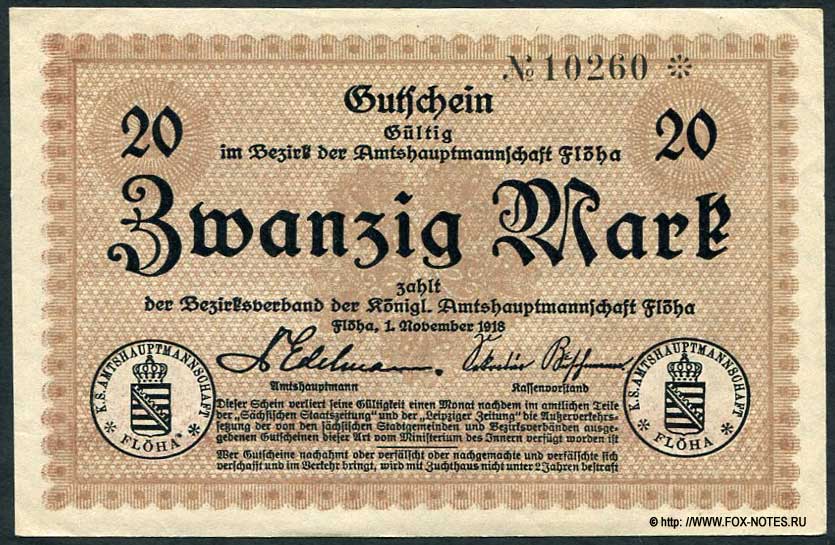 Bezirk-Verband Flöha. 20 Mark 1918. Notgeld.
