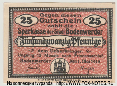 Stadt  Bodenwerder 25 Pfennig 1919 Notgeld