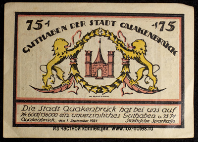 Stadt Quakenbrück 75 pfennig Notgeld