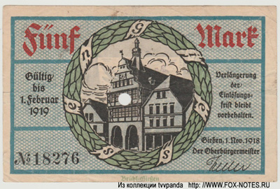 Stadt Gießen 5 Mark 1918