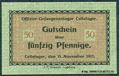 Offizier-Gefangenenlage Cellelager 50 Pfennig 1917