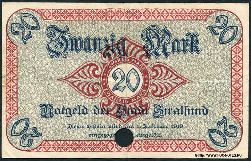 Notgeld der Stadt Stralsund. 20 Mark. 21. Oktober 1918.