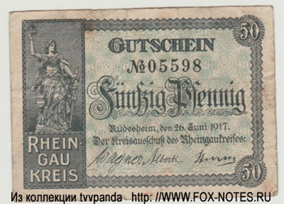Kreisverwaltung in Rüdesheim 50 Pfennig 1917