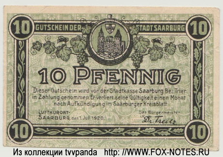 Stadt Saarburg 10 Pfennig 1920