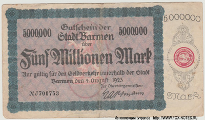 Stadt Barmen 5000000 Mark 1923 notgeld