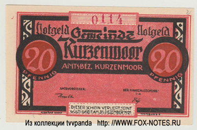 Gemeinde Kurzenmoor 20 Pfennig Notgeld