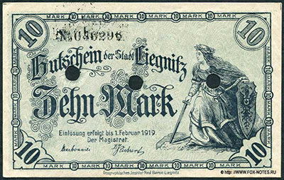 Stadt Liegnitz 10 Mark 1918 Notgeld