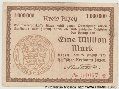 Kreis Alzey 1000000 Mark 1923