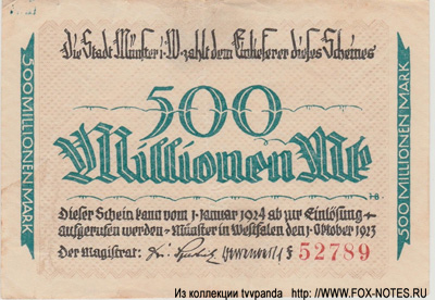 Stadt Münster 500 Millionen Mark 1923 notgeld