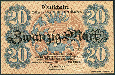Bezirk der Stadt Bautzen 20 Mark 1918 Notgeld