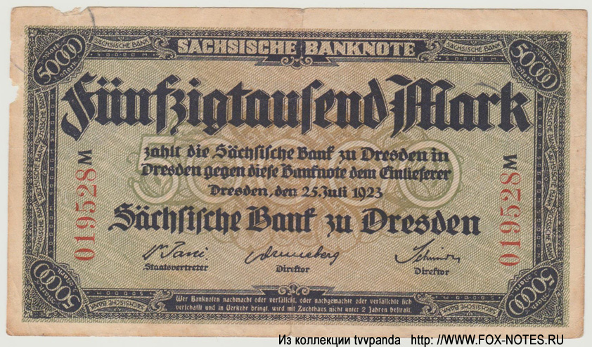 Sächsischen Bank zu Dresden 50000 Mark 1923