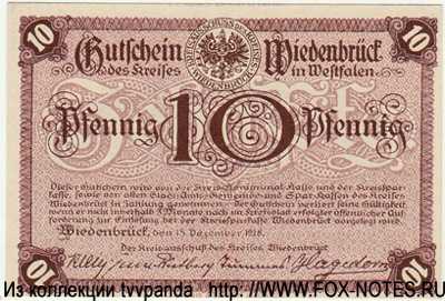 Kreisausschuss Wiedenbrück 10 Pfennig 1918