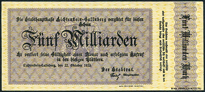 Stadt Lichtenstein-Callnberg Gutschein. 22. Oktober 1923.