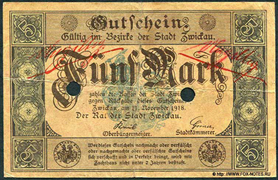 Zwickau 5 Mark 1918 Notgeld
