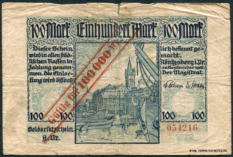 Magistrat Königsberg in Preußen 100000 Mark 1923