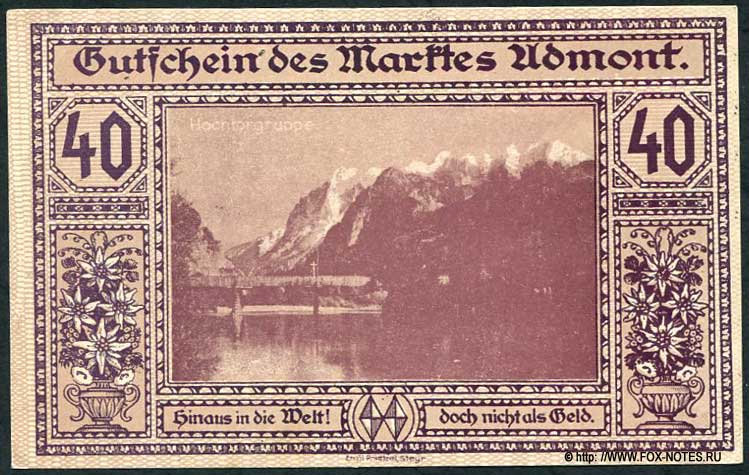 Gutschein des Marktes Admont. 40 Heller. November 1920