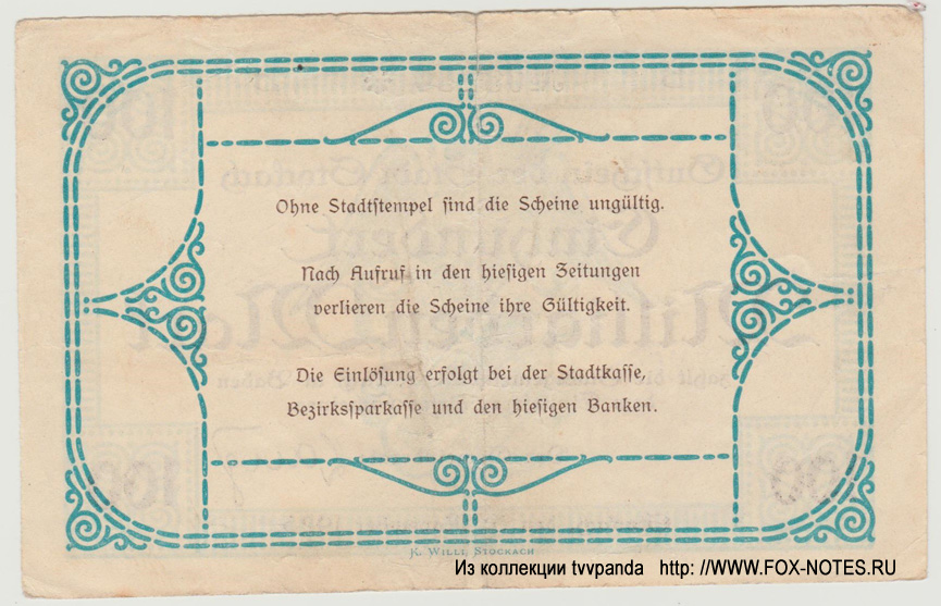 Stadt Stockach. 100 Milliarden Mark.  1923.