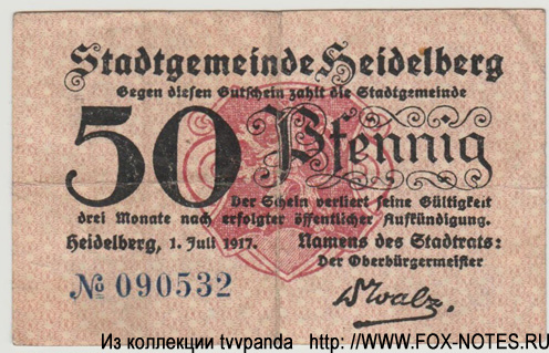 Stadtgemeinde Heidelberg 50 Pfennig 1917