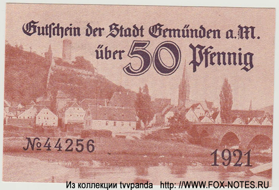 Gutschein der Stadt Gemünden am Main. 50 Pfennig 1921.