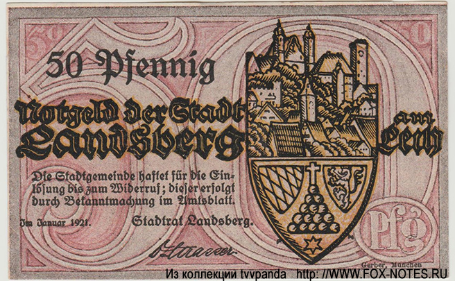 Notgeld der Stadt Landsberg. 50 Pfennig 1920.