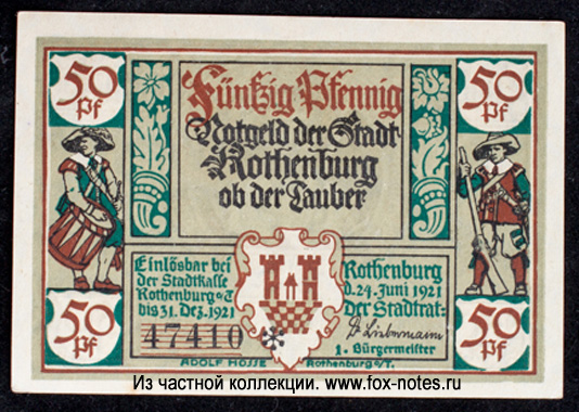 Notgeld der Stadt Rothenburg ob der Tauber. 50 Pfennig. 1921.