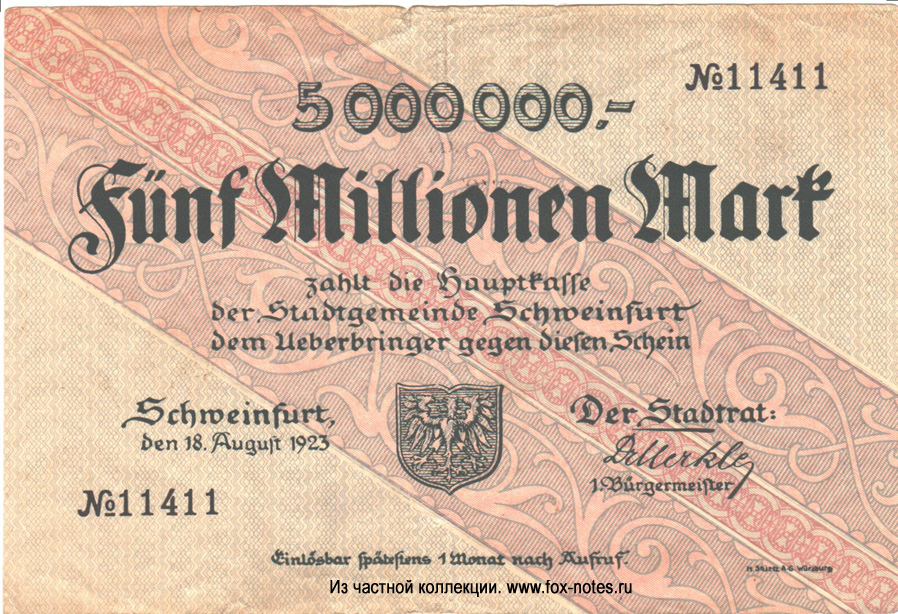 Schweinfurt 5000000 Mark 1923