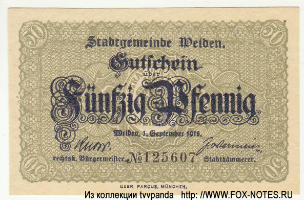 Stadtgemeinde Weiden 50 Pfennig 1918