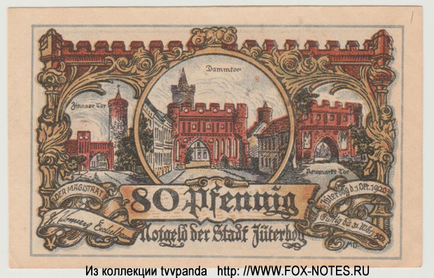 Notgeld der Stadt Jüterbog. 80 Pfennig. 1. Oktober 1920.