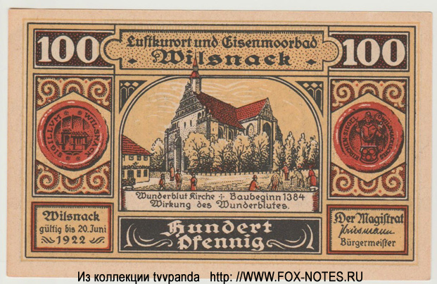Gemeinde Wilsnack 100 Pfennig 1922
